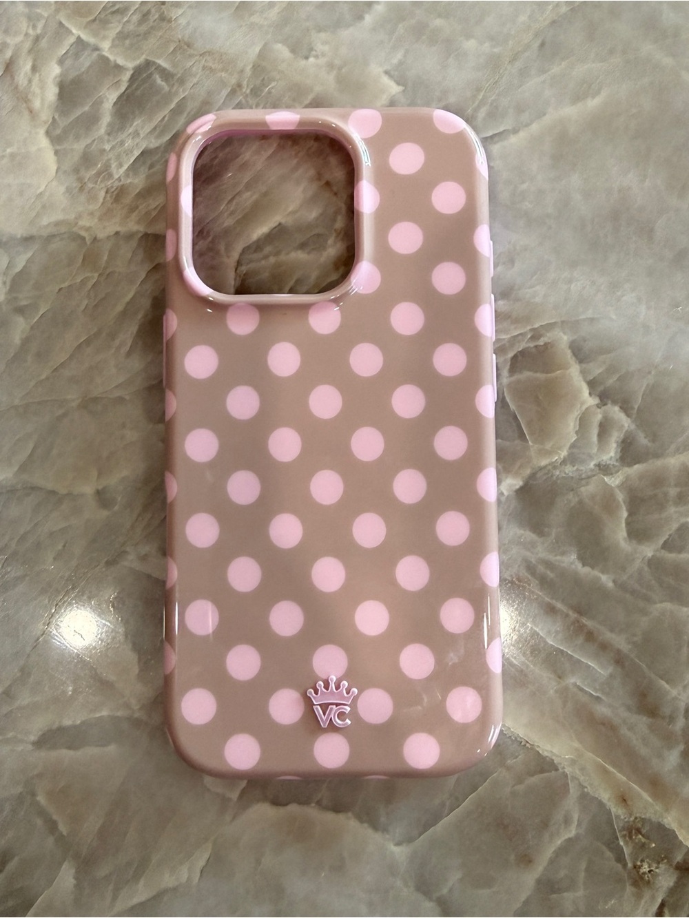 Velvet Caviar Pink Polka Dot Phone Case - Brown Background